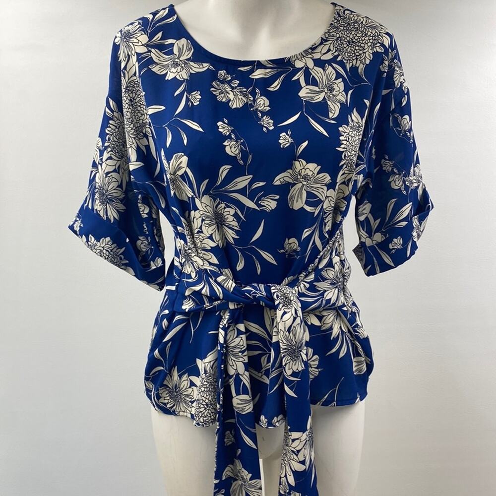 West Kei Top‎ Juliana Tie Front Cuffed Sleeve Blouse Cobalt Women’s Size XS NWT